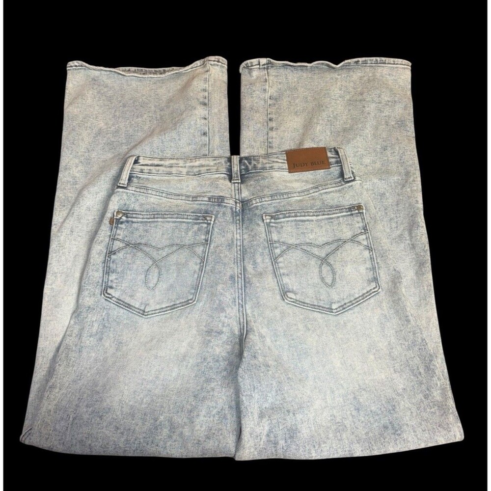 Judy Blue Retro High Waist Wide Leg Jeans Light Wash Tummy Control Stretch 11/30
